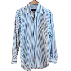 Scott Barber Men's Size M Dress Shirt 100% Cotton Multi-Color Stripe​